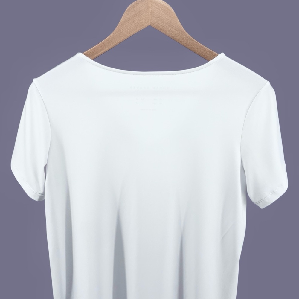Susan Graver Modern Essentials Liquid Knit Top Sz MP White V Neck Short Sleeve - Picture 10 of 14